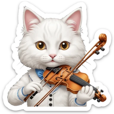 white cat play violin sticker