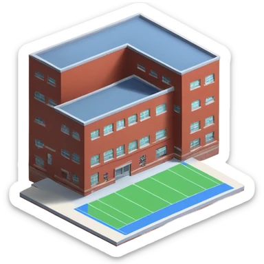 isometric single story red brick sports hall sticker