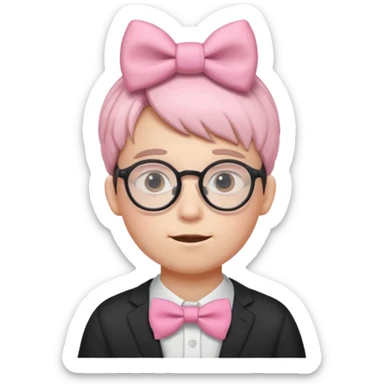 Round Nerdy specs boy  emoji with pink bow on head sticker