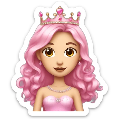 pink cute princess with crown and princess dress sticker