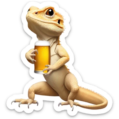 Bearded dragon holding a beer sticker
