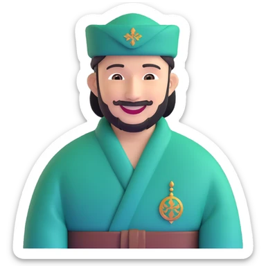 smiling Tatar man with a green chapan robe and kalfak hat sticker