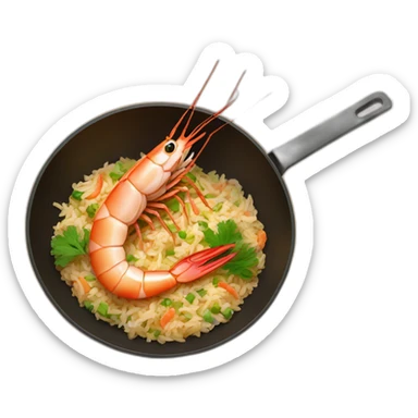 shrimp making shrimp fried rice in a wok sticker