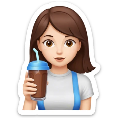 White girl brunette drinking chocolate shake healthy In a shaker bottle sticker