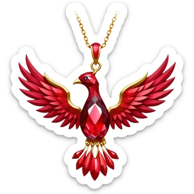 ruby pendant pulsing with cosmic light, like a phoenix’s spark sticker