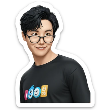 smiling boy in black shirt sticker