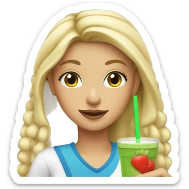 blonde girl with middle part and green eyes drinking a smoothie sticker