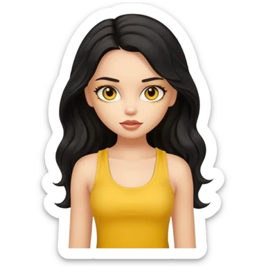 a pretty bratz light dusky girl with long wavy black hair in a yellow tank top sticker