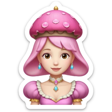 mushroom princess portrait, head and shoulders only, pink mushroom crown, elegant fantasy dress collar, warm smile, 3D cartoon, mobile game icon style, clean background, no text, no watermark
 
 sticker