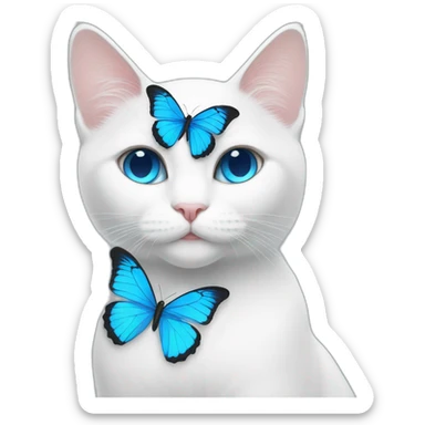 a white cat with blue butterfly wings inside her sticker