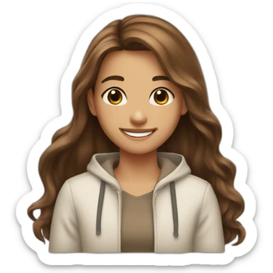 girl, brown long hair, smile sticker