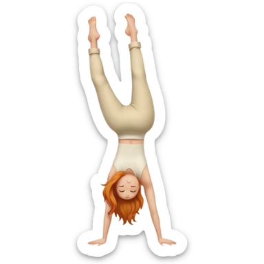 Ginger Girl side view handstand legs together in cream pants sticker