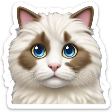 cat with blue eyes, white fur on the belly and eyes and beige fur on the rest of the body accompanied by brown stripes, half black half pink snout sticker