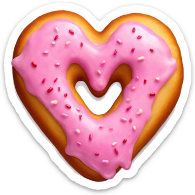 Realistic isolated heart shaped donut with pink frosting. sticker