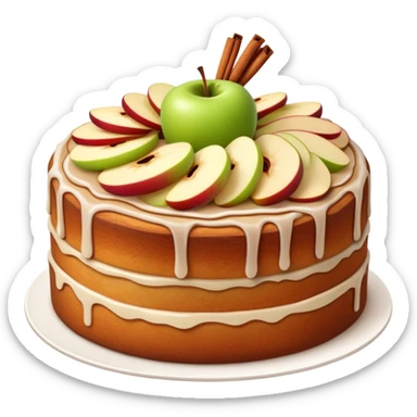 cinematic-realistic-apfelkuchen-dessert-emoji,-depicted-as-a-classic-apple-cake-with-cinnamon-and-thinly sliced apples on the top a few neatly spread out-rendered-with-soft-textures-and-warm,-inviting-lighting. sticker