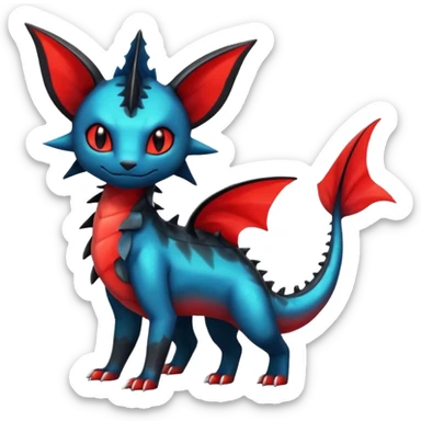 Shiny Red And Black Colorful Litten-Salandit-Vaporeon-Fakémon-hybrid-creature (full body)  sticker