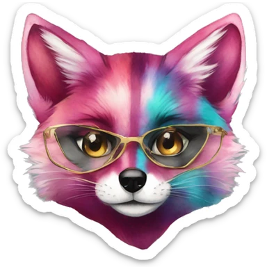 Pink magenta burgundy maroon cyan beige gray fox black stripes wearing gold jewellery gold piercings gold ear piercing gold nose piercing vintage watercolour tie dye black raven wings sticker