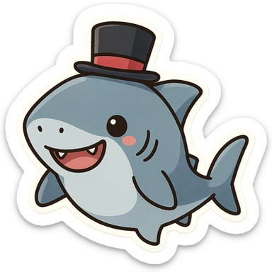 a fun and whimsical shark wearing a top hat, cartoon style, playful and cute sticker
