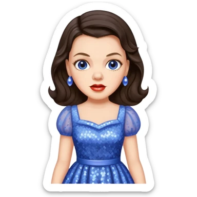 Judy Garland with long dark brown hair, periwinkle sequin dress sticker
