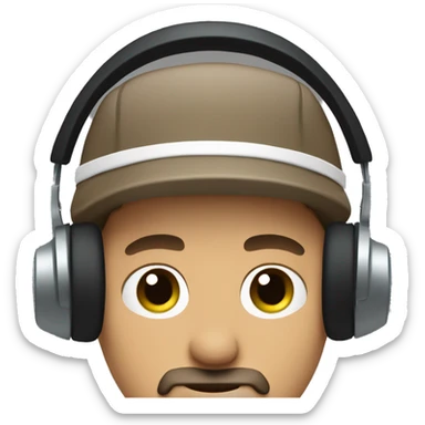 cool guy blue eyes brown hair headphones black goatee wearing a green backward hat sticker