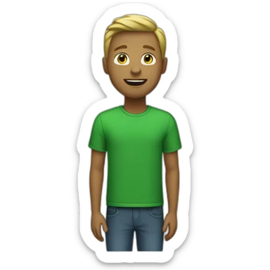 white person storytelling with a green t shirt sticker