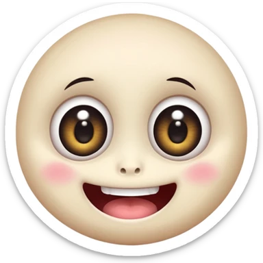 a creepy face with huge eyes and a big grin, kawaii, cute, soft sticker
