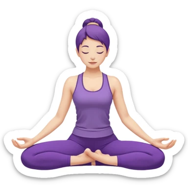A woman in purple yoga clothes seated and bending forward to touch her toes, calm minimalist art style. sticker