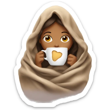girl inside a blanket sipping coffee eyes closed sticker
