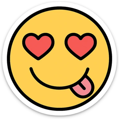 silly face with hearts, modern icon style, playful and expressive, bold lines, simple shapes, colorful sticker