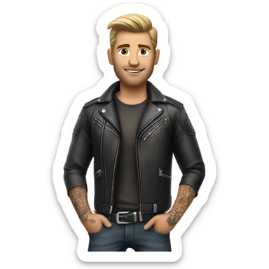 3d photo Realistic handsome tattooed man's biker leathers  sticker