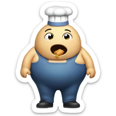 Overweight cartoon character with mouth and hands full of food sticker