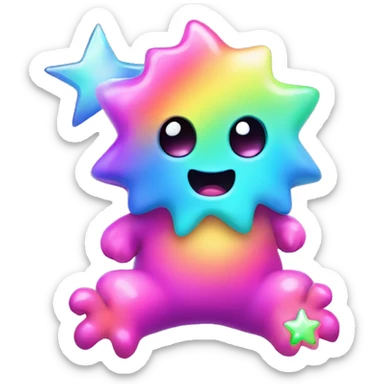Kawaii rainbow neon baby monster with iridescent star sticker