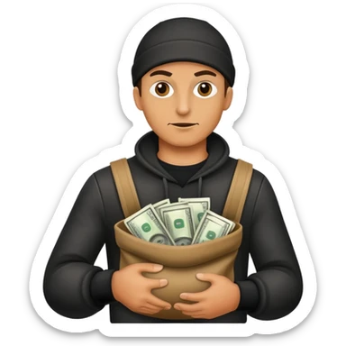 a robber with a bag of money in his hand sticker