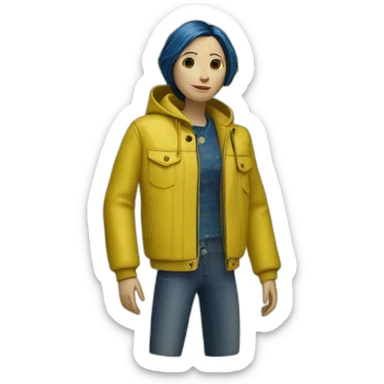 coraline doll yellow jacket sticker