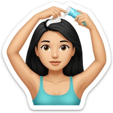woman black long hair shaving armpit with cream on armpit sticker