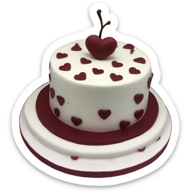 Cherry vintage trendy burgundy and white heart cake 1 layer  sticker