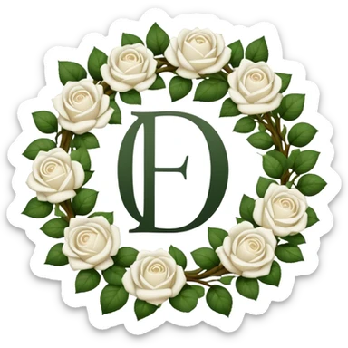 I love you initials A D in a wreath of white roses sticker