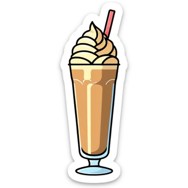 Cold coffee milkshake in a tall glass with ice cream on top sticker