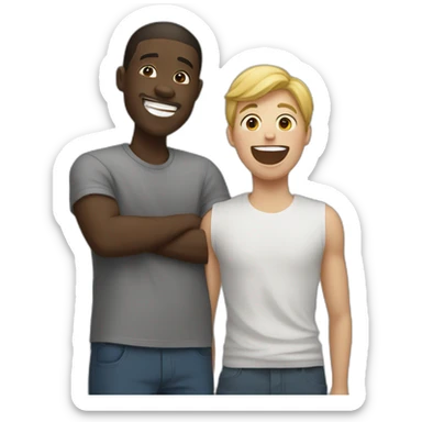 Black male laughing with a white person from behind  sticker