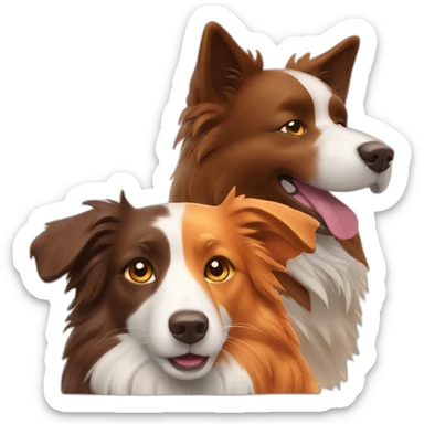 brown border collie dog and fluffy orange cat sticker