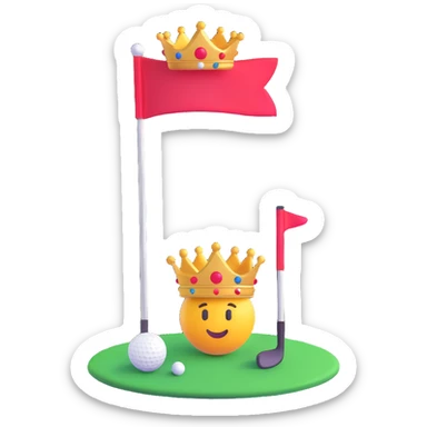 sleek golf club logo emoji with crown and golf flag, representing Queen City Golf Club, trendy bold style sticker