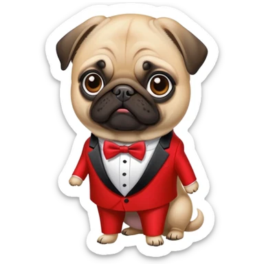 pug dog wearing a vermillion tuxedo sticker