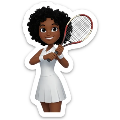 Tennis girl with black curly hair sticker
