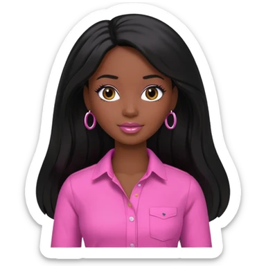 Make skin Darker skin Black barbie, long black  hair, pink  shirt  sticker