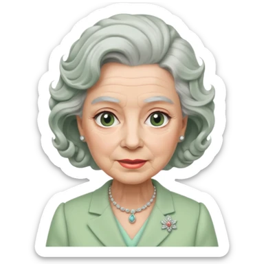 Queen Elizabeth with grey hair and waves in pastel green clothes sticker