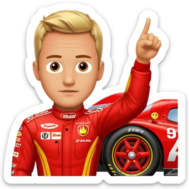 Ralf Schumacher pointing at Lightning McQueen sticker