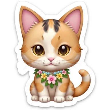 A cute chibi cat with hawaiian pastel flower necklace, posing proudly. sticker