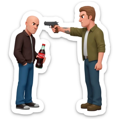 grumpy coca-cola emoji with someone pointing a gun to his head sticker