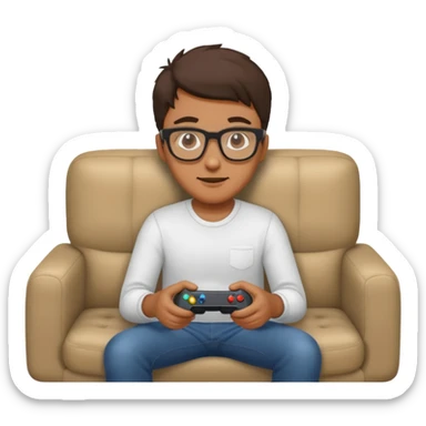 man playing video games on a sofa sticker