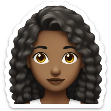 Girl with brown skin tone, wavy black hairs, pretty black eyes and long lashes and white shoulder down tto sticker